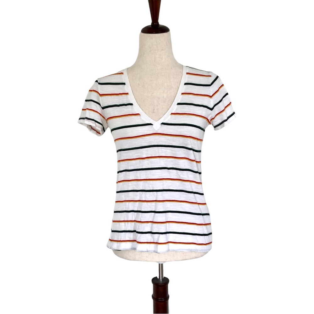 Madewell Women’s V-Neck Short Sleeve Rainbow Stripe T-Shirt, White Size XS - Picture 3 of 12